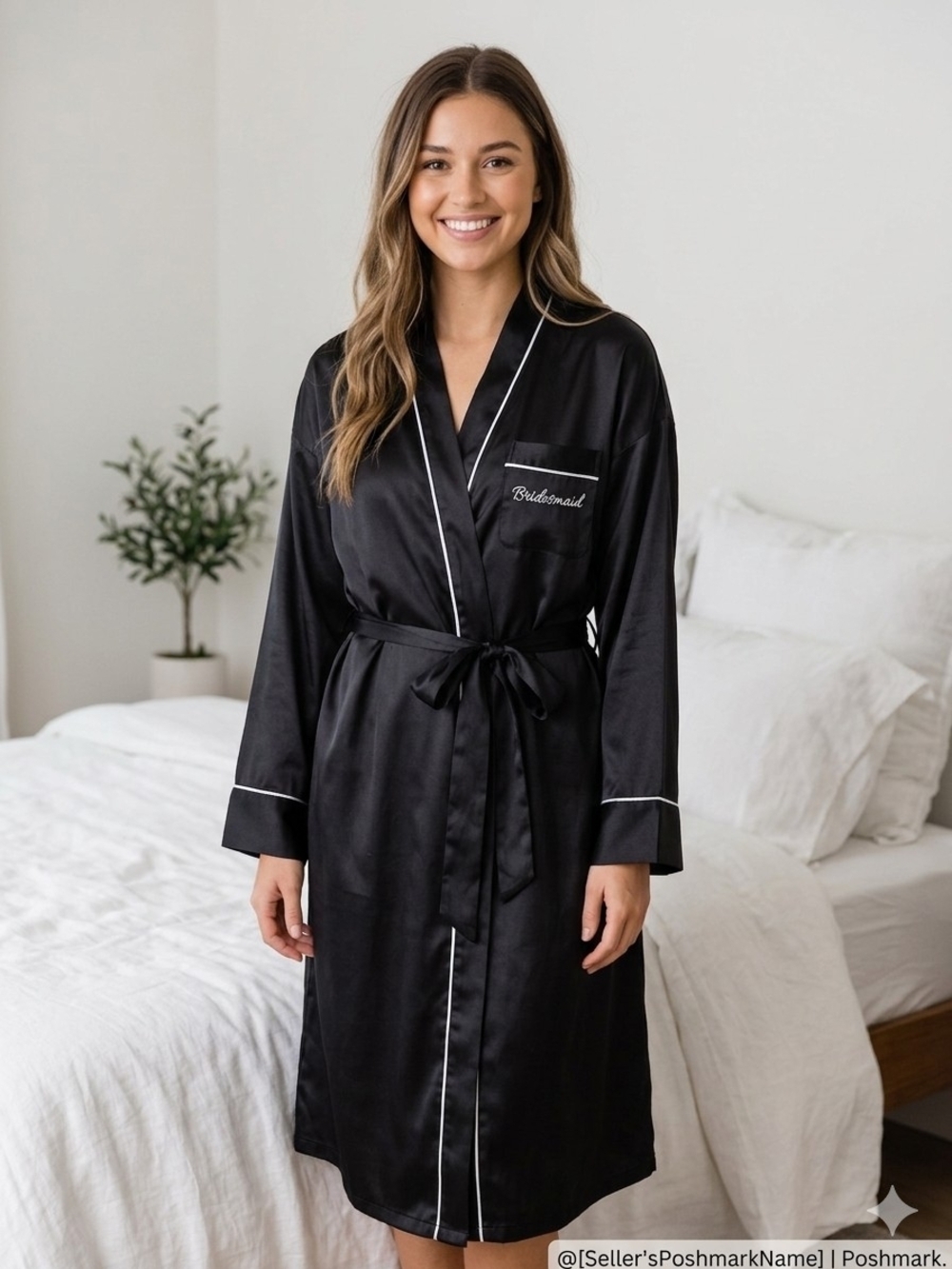 Brunette The Label And PRIV collab Black Satin Robe  REDHEAD On Pocket Size L